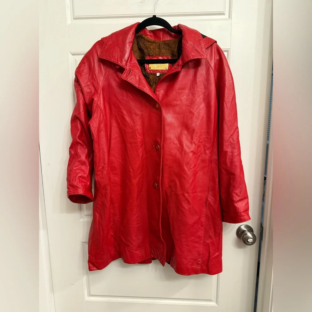 Custom Italian Gab Red Leather Jacket - Picture 1 of 8